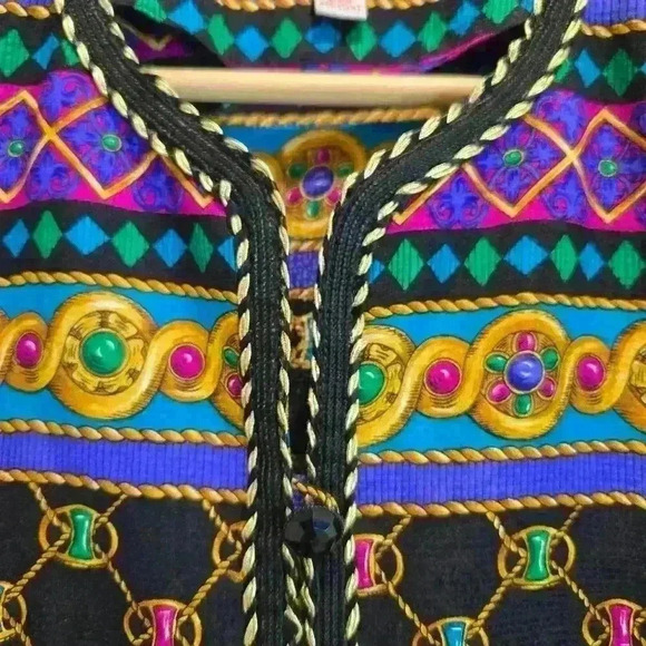 Adrianna Papell Silk Long Sleeve Button-up Shirt Jacket Sz 10 Maximalist - Picture 3 of 10